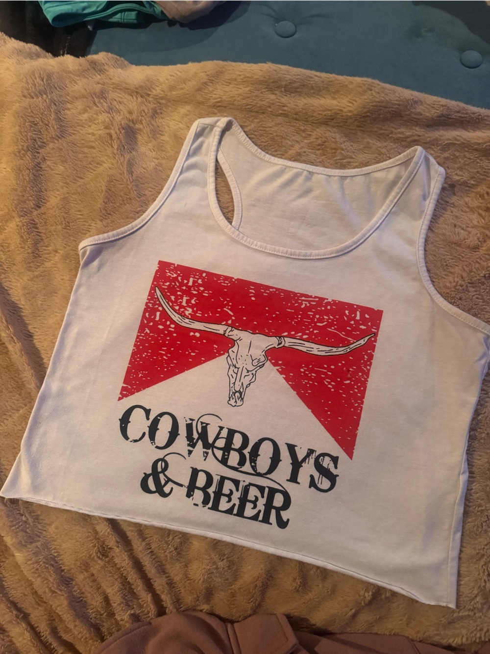 Women’s White Graphic Swim Tankini Top - Cowboy Skull Print